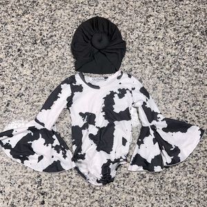 SOLD! Moo moo baby bell sleeve onesie with turbin